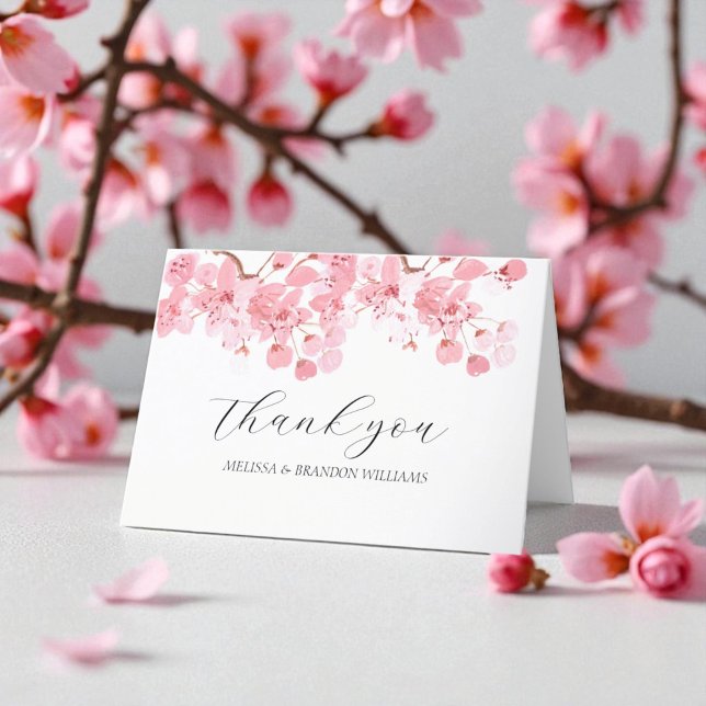 Cherry Blossom Pink Floral Wedding Thank you  Card (Creator Uploaded)