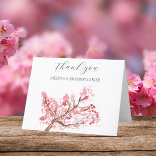 Cherry Blossom Pink Floral Wedding Thank you  Card