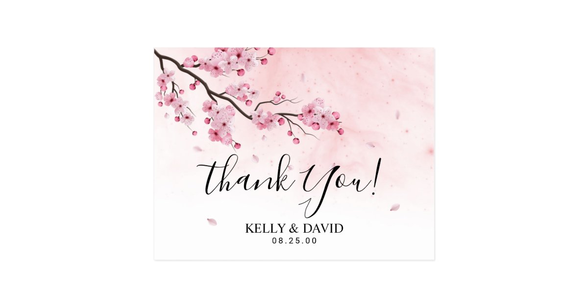 Cherry Blossom Pink Floral Wedding Thank You Postcard | Zazzle.com
