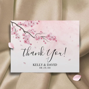 Cherry Blossom Pink Floral Wedding Thank You Postcard