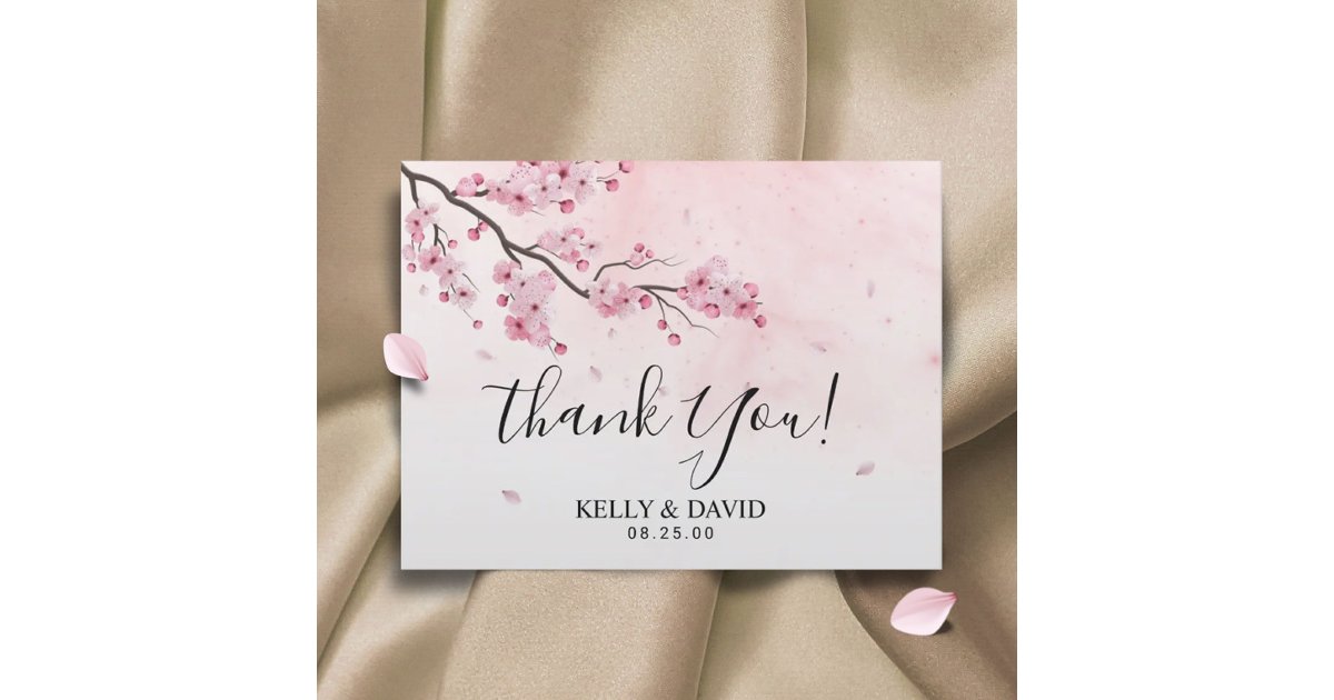 Cherry Blossom Pink Floral Wedding Thank You Postcard | Zazzle