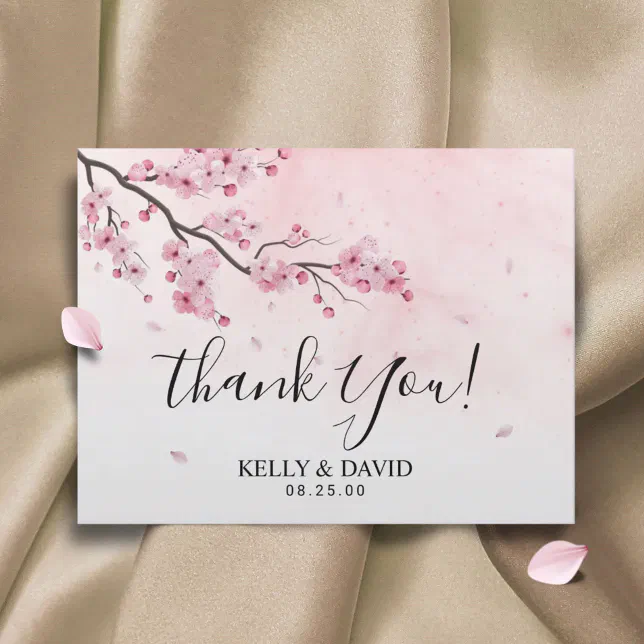 Cherry Blossom Pink Floral Wedding Thank You Postcard Zazzle