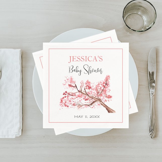 Cherry Blossom Pink Flowers Baby Shower Girl Napkins (Creator Uploaded)