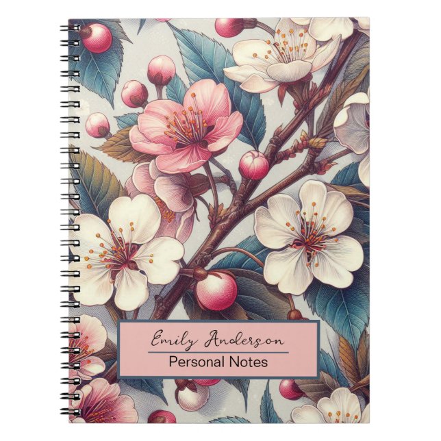 Cherry blossom pink flowers floral Japanese Sakura Notebook (Front)