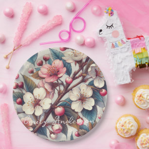 Cherry blossom pink flowers floral Japanese Sakura Paper Plates