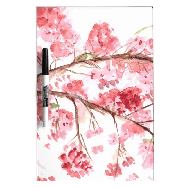 Cherry blossom pink flowers floral painting dry erase board (Front)