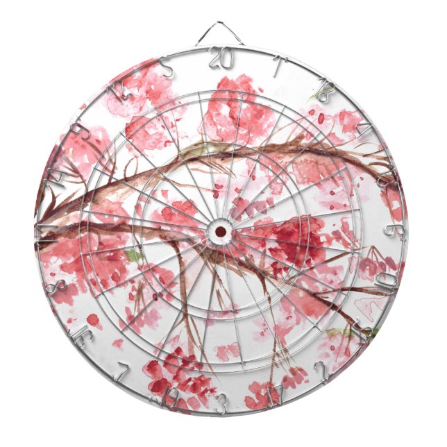 Cherry blossom pink flowers floral Sakura Asian Dart Board (Front)