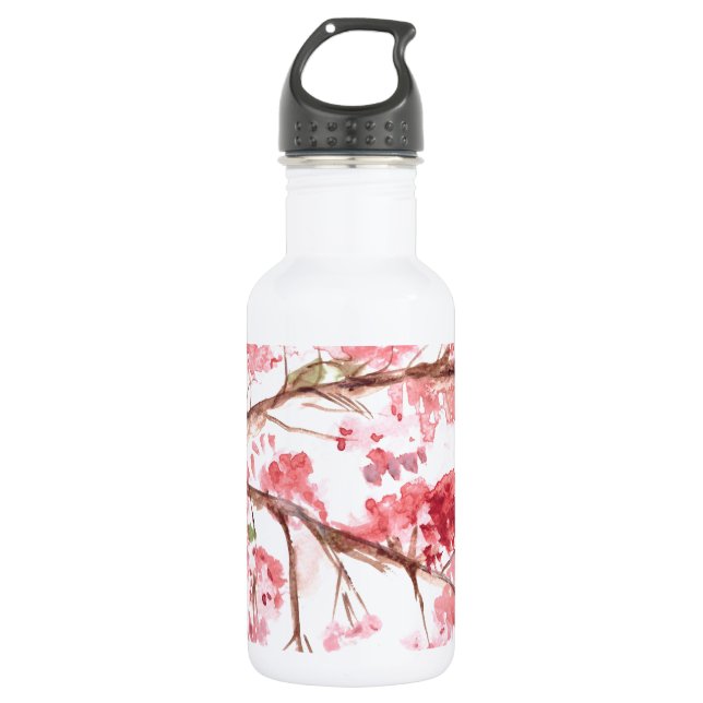 Cherry blossom pink flowers floral Sakura Asian  Water Bottle (Front)