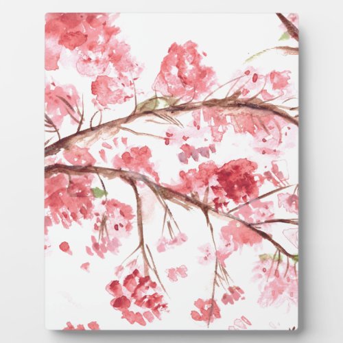 Cherry blossom pink flowers floral watercolor  plaque