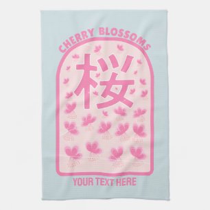 Cherry blossom pink flowers Japan Kitchen Towel