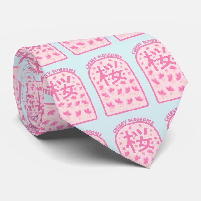 Cherry blossom pink flowers Japan Neck Tie (Rolled)