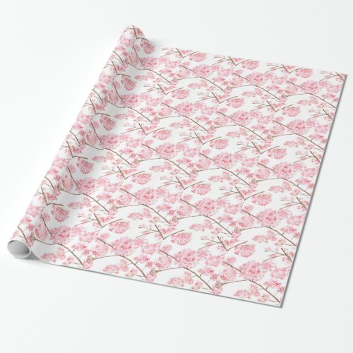 Cherry blossom pink flowers Sakura Japanese Asian Wrapping Paper