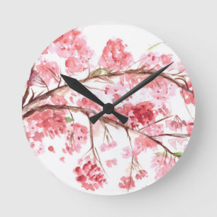 Cherry blossom pink flowers Sakura Japanese Round Clock