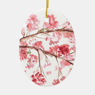 Cherry blossom pink flowers sakura watercolor ceramic ornament