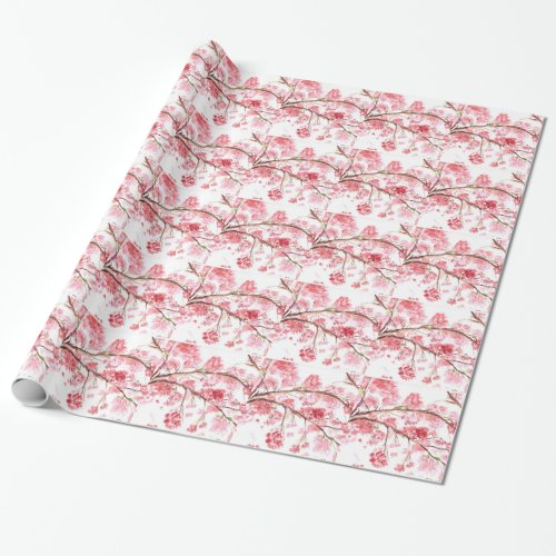 Cherry blossom pink flowers watercolor Sakura Asia Wrapping Paper