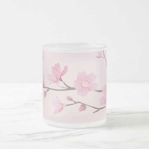 Cherry Blossom _ Pink Frosted Glass Coffee Mug