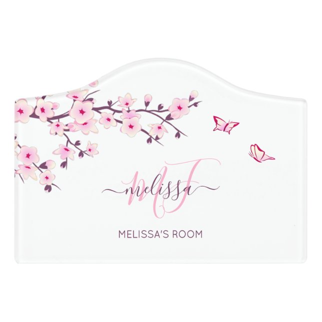 Cherry Blossom Pink Glitter Business  Door Sign (Small Crest Front)