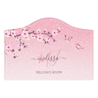 Cherry Blossom Pink Glitter Business Door Sign