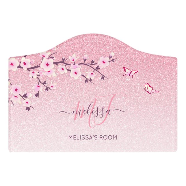 Cherry Blossom Pink Glitter Business  Door Sign (Small Crest Front)