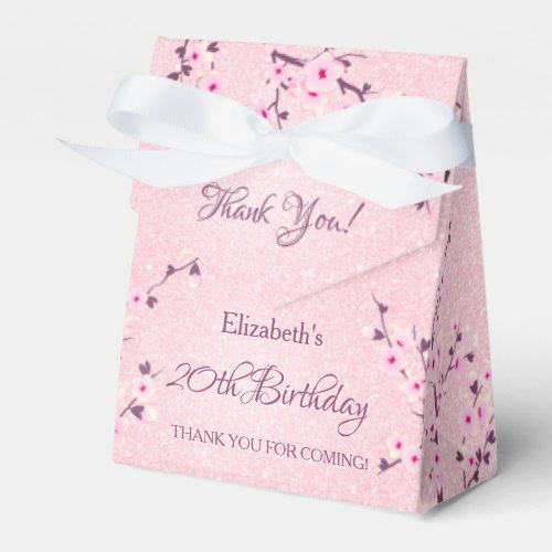 Cherry Blossom Pink Glitter Custom Birthday  Favor Boxes