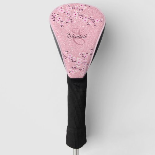 Cherry Blossom Pink Glitter Girly Monogram  Golf Head Cover