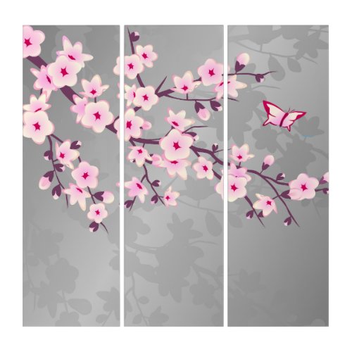 Cherry Blossom  Pink Gray Floral Triptych