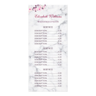 Cherry Blossom Pink Gray Marble Service Prices Rack Card