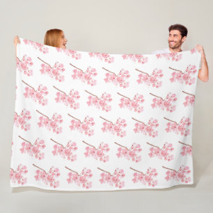 Cherry Blossom Pink Japanese Sakura Kawaii Fleece Blanket