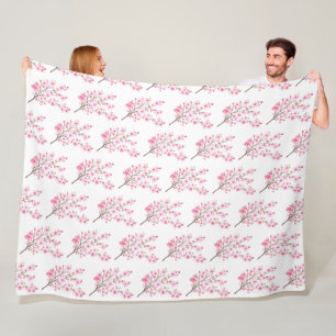 Cherry Blossom Pink Japanese Sakura Kawaii Fleece Blanket