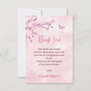 Cherry Blossom Pink Marble Baby Shower Thank You Card