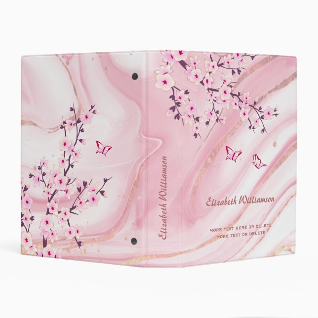 Cherry Blossom Pink Marble Floral Custom Mini Binder (Background)