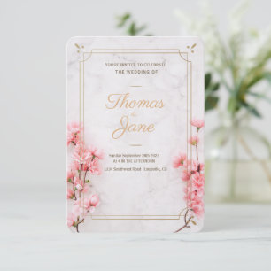 Cherry Blossom Pink Marble Wedding Invitation