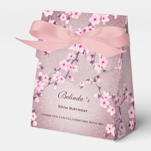 Cherry Blossom Pink Mauve Glitter Custom Birthday  Favor Boxes