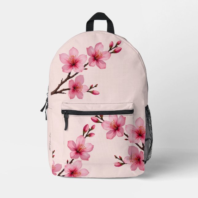 Cherry Blossom Pink Monogram Printed Backpack (Front)