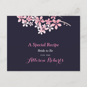 Cherry Blossom Pink navy Bridal Shower Recipe Postcard