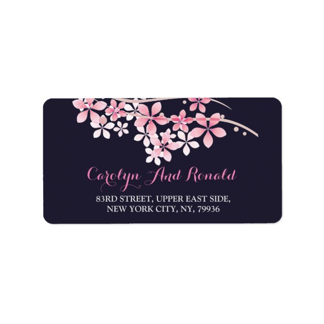 Cherry Blossom Pink navy floral Address Label (Front)