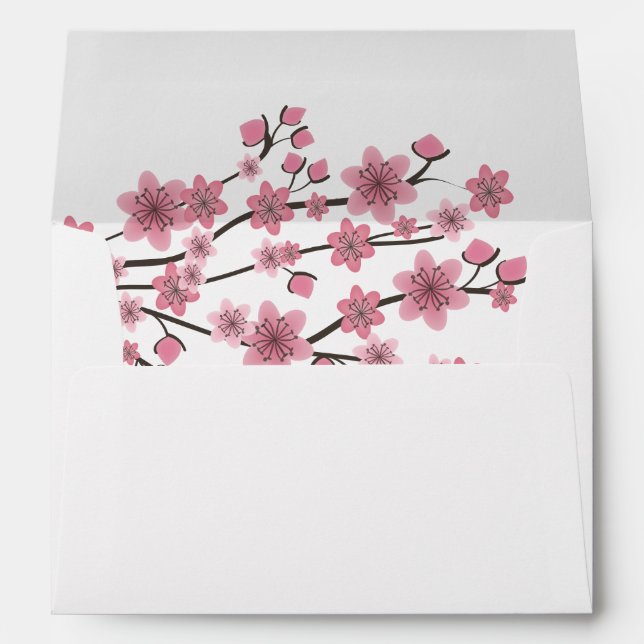 Cherry Blossom Pink Ombre Petals Wedding Envelope (Back (Bottom))