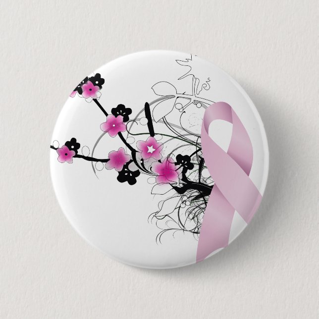 Cherry Blossom Pink Ribbon Button (Front)