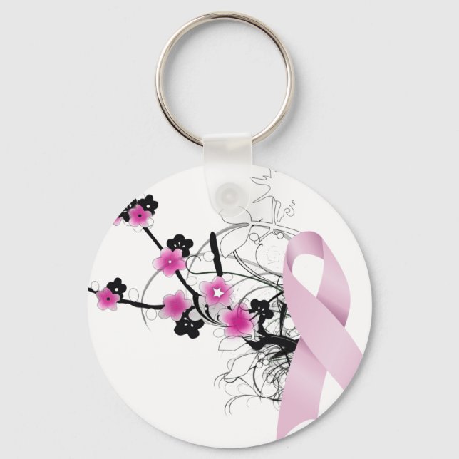 Cherry Blossom Pink Ribbon Keychain (Front)