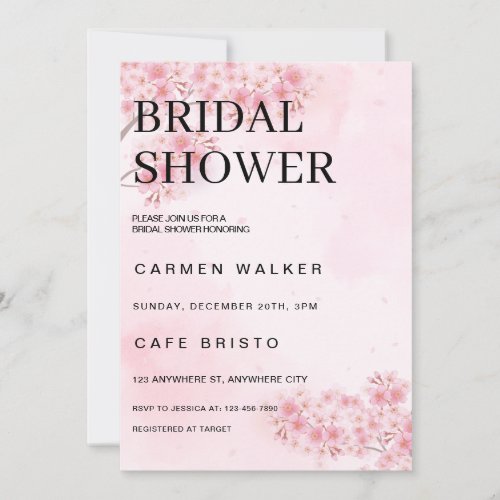 Cherry Blossom Pink Sakura Floral Bridal Shower Invitation