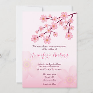Cherry Blossom Pink Sakura Floral Wedding Invitation