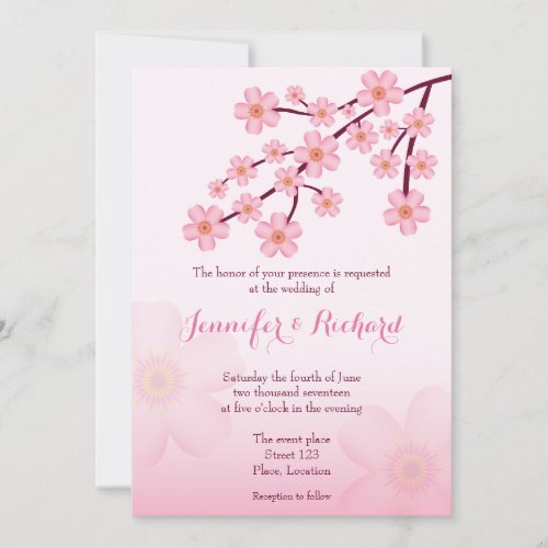 Cherry Blossom Pink Sakura Floral Wedding Invitation