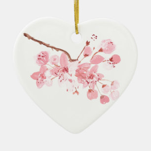 Cherry blossom Pink Sakura Watercolor Floral Ceram Ceramic Ornament