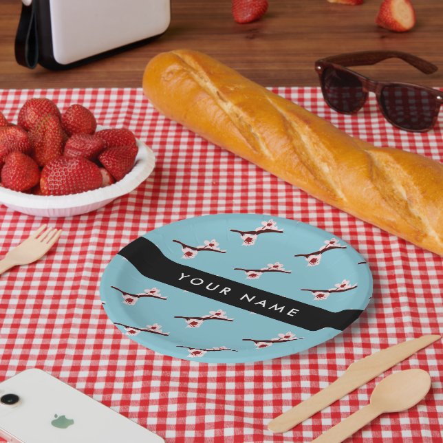 Cherry Blossom, Pink Sakura, Your Name Paper Plates (Picnic)