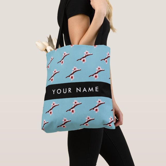 Cherry Blossom, Pink Sakura, Your Name Tote Bag (Close Up)
