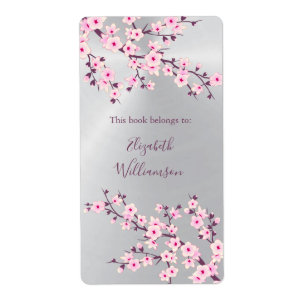 Cherry Blossom Pink Silver Floral Bookplate