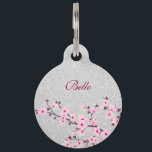 Cherry Blossom Pink Silver Glitter Name Address Pet ID Tag<br><div class="desc">Pretty pink cherry blossom on a silver background. Customize it with your pet´s name,  your name,  address and phone number.</div>