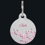 Cherry Blossom Pink Silver Glitter Name Address Pet ID Tag<br><div class="desc">Pretty pink cherry blossom on a silver background. Customize it with your pet´s name,  your name,  address and phone number.</div>