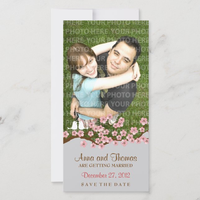 Cherry Blossom Pink Silver Save the Date Photo (Front)