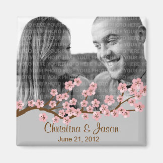 Cherry Blossom Pink Silver Save the Date Photo Magnet